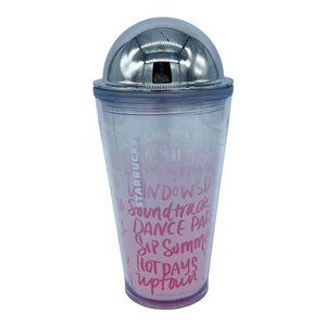 2014 Starbucks Frappuccino Lover Pink Frosted Tumbler Silver Domed Lid 16 oz